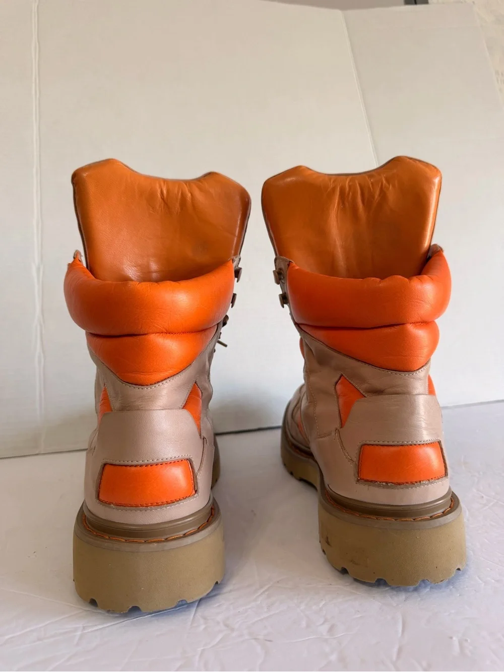 Calvin Klein Collection Beige and Orange Leather High-Top Boots